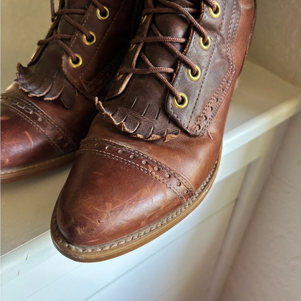 Vintage  Capezio Kiltie 2 toned Brown Leather Boots Women’s 7.5 Riding Western - Picture 5 of 9